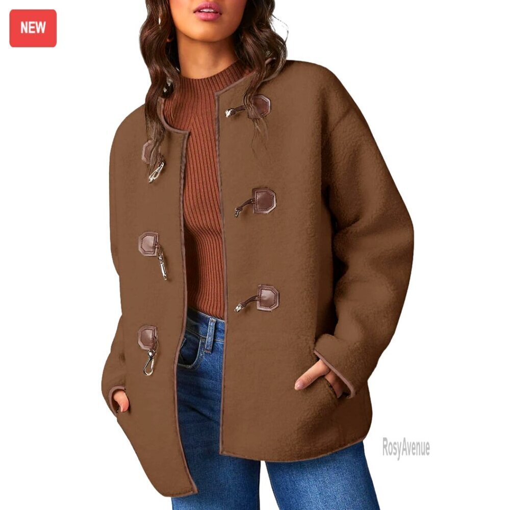 Oversized Sherpa Jacket Long Sleeve Faux Shearling Button Coat Women